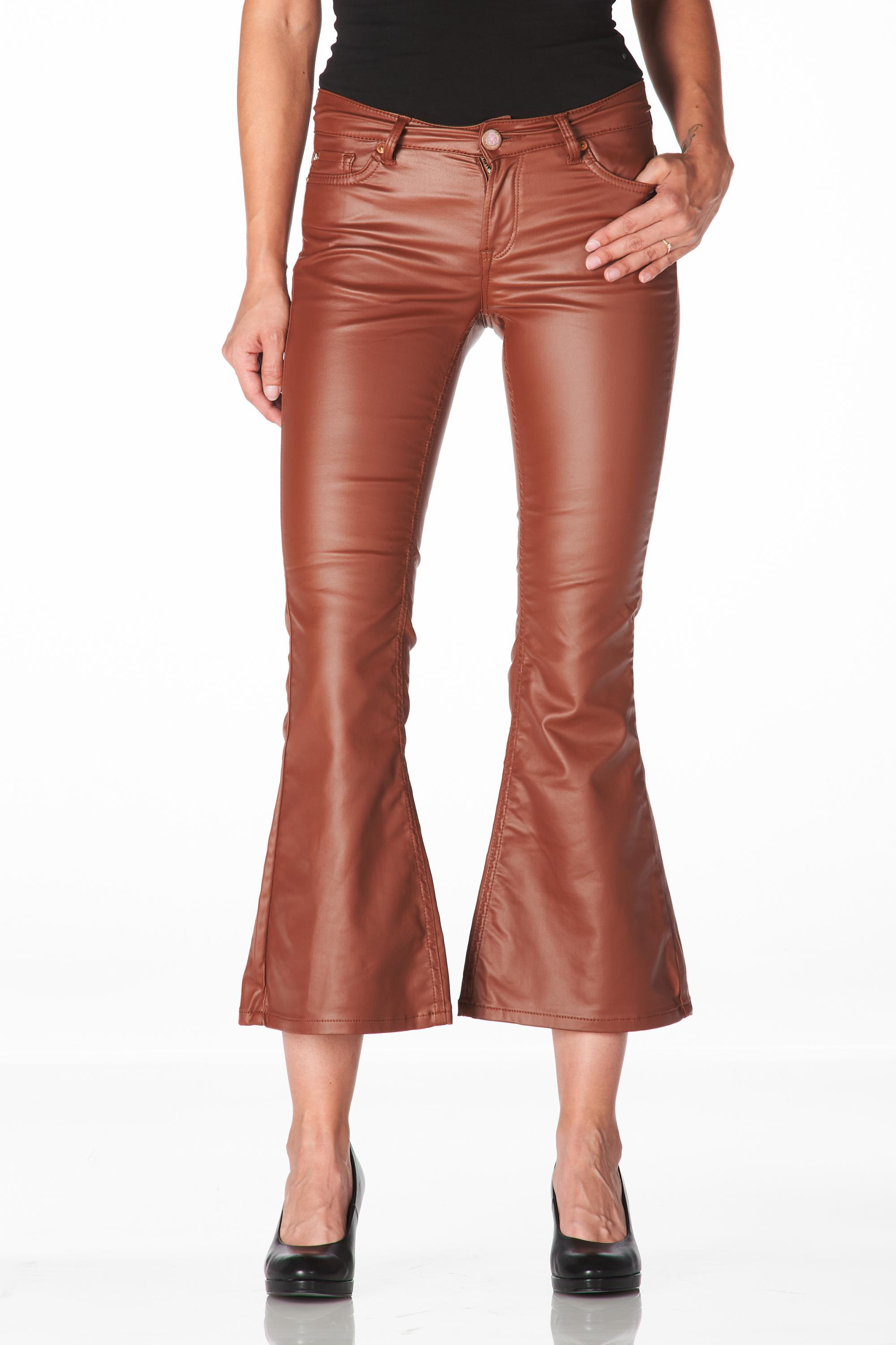 Belly fake leather cropped tobacco