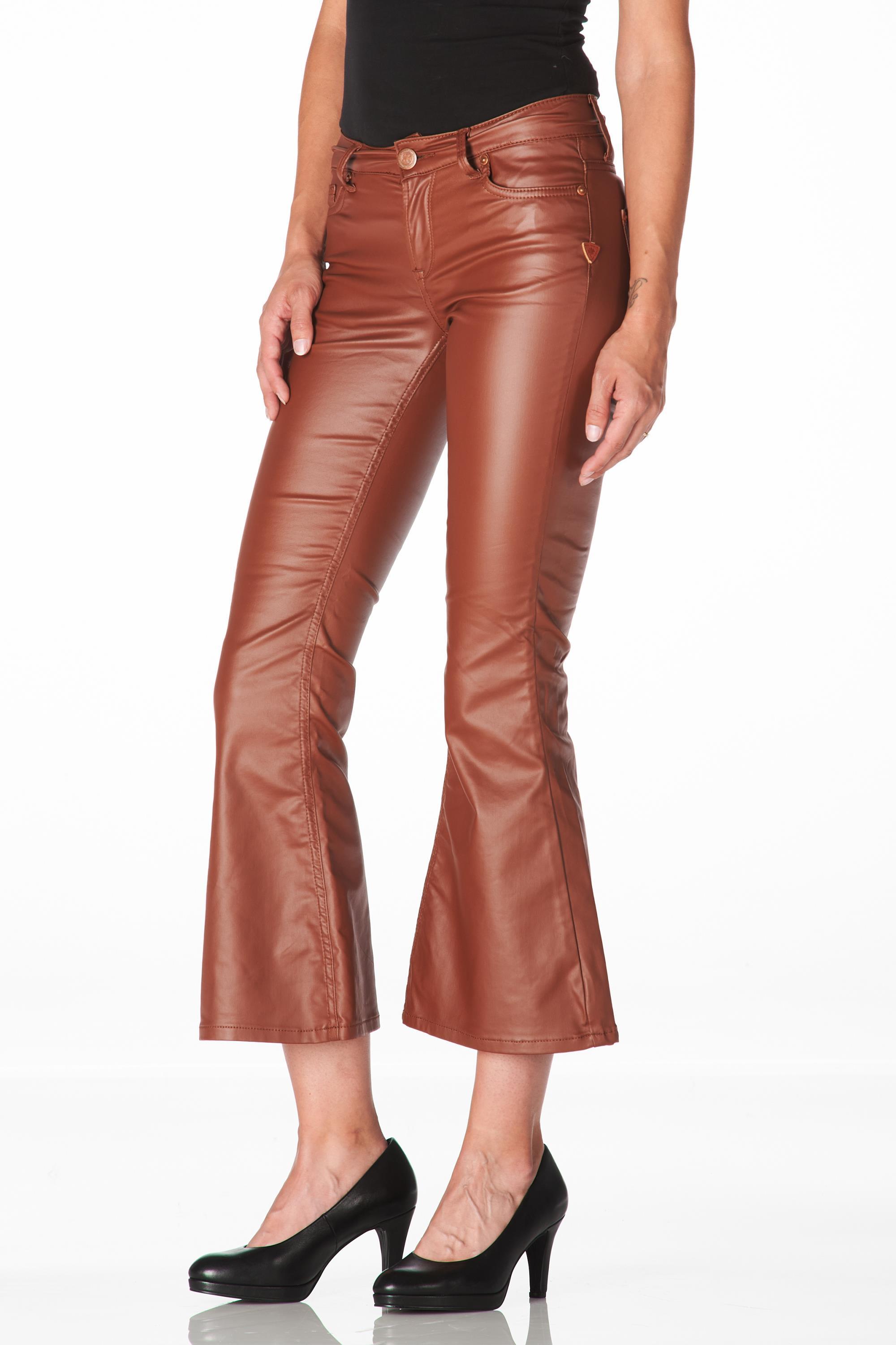 Belly fake leather cropped tobacco